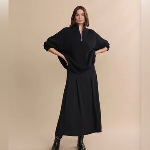 Jenni Kayne Half Zip Cashmere Sweater Black Pullover Ribbed Knit Mock EUC Size L